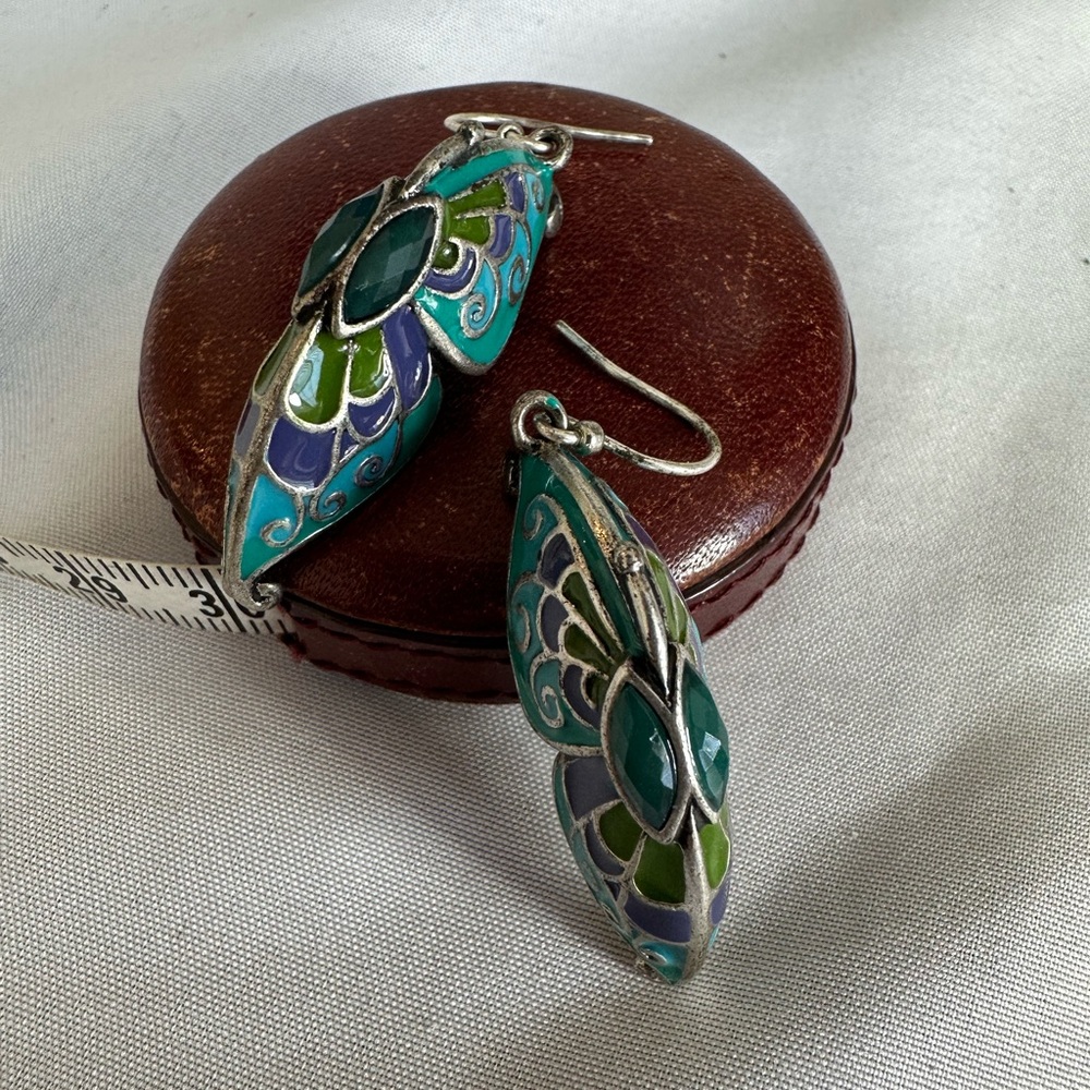 Silvertone enameled butterfly earrings